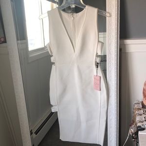 Cut out deep plunge white midi dress